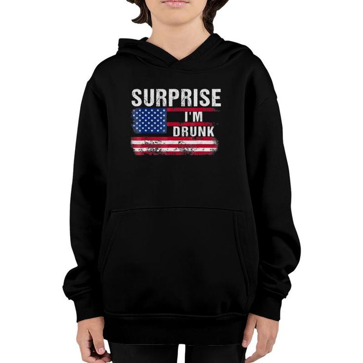 Surprise I'm Drunk Funny American Flag Drinking Youth Hoodie