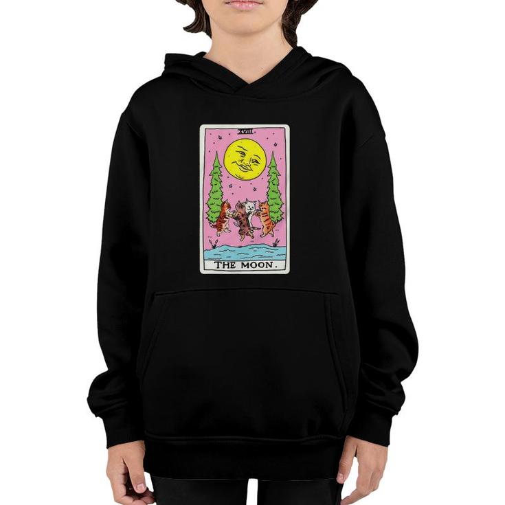 Tarot Card Crescent Moon And Cat Squad Graphic Youth Hoodie