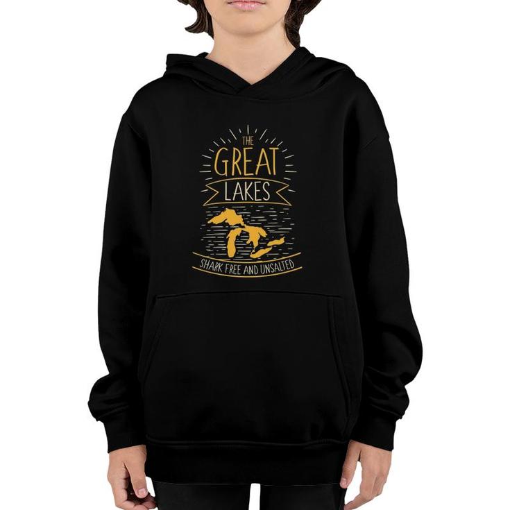 The Great Lakes Shark Free Unsalted Michigan Gift  Youth Hoodie
