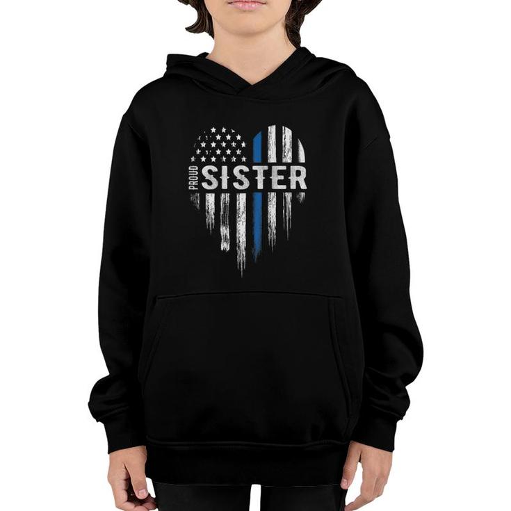 Thin Blue Line Heart Proud Sister Police Design On Back Youth Hoodie