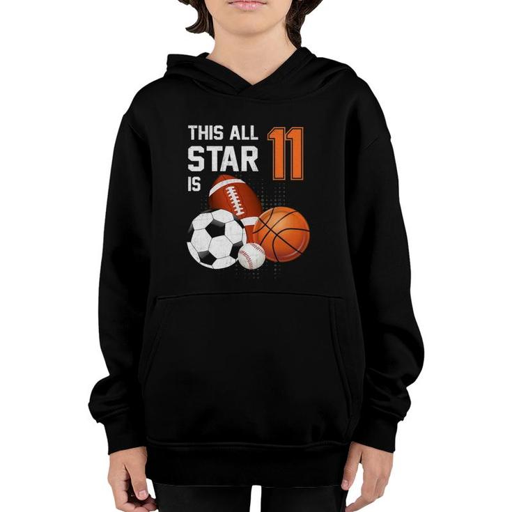 This All Star Is 11 Years Old Gifts Birthday Basketball Sport Youth Hoodie