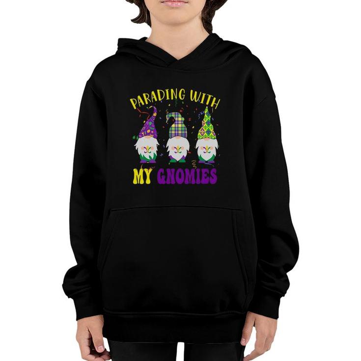 Three Gnomes Mardi Gras Parading With My Gnomies Youth Hoodie