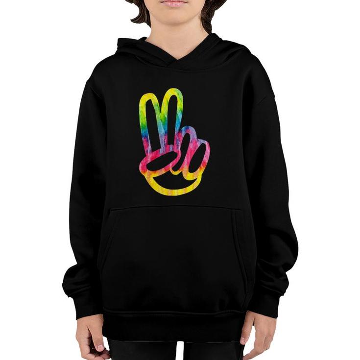 Tie Dye 60S 70S Hippie Halloween Costume Finger Peace Sign Youth Hoodie