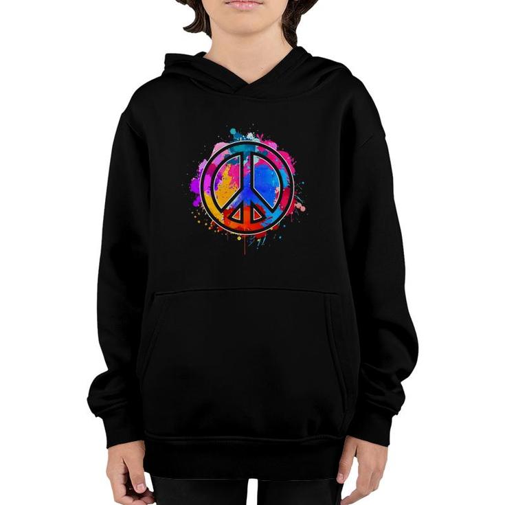 Tie Dye Flowered Peace Sign Graphic Hippie 60S 70S Retro Youth Hoodie