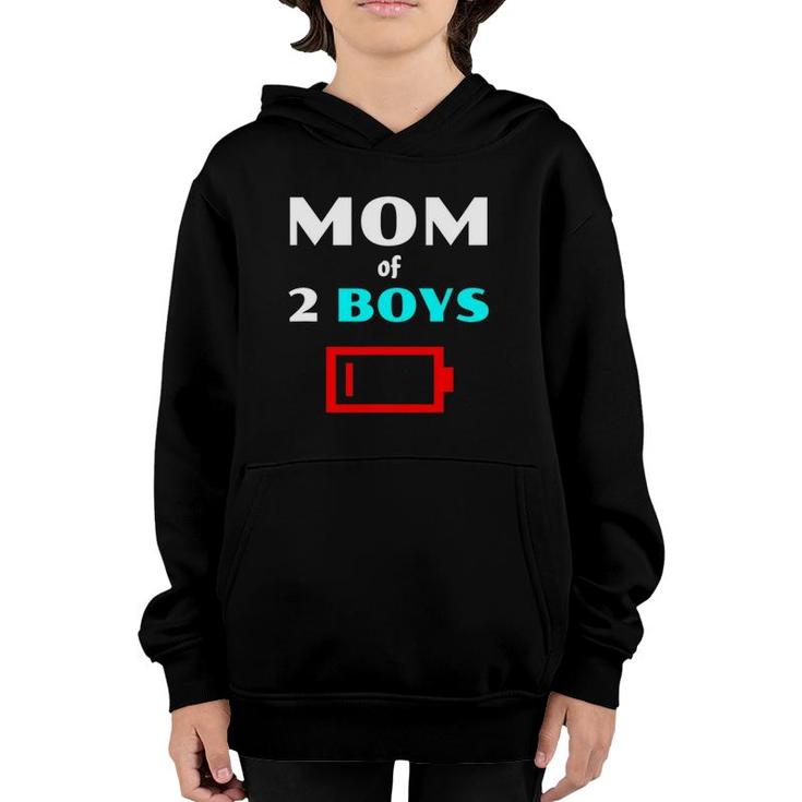Tired Mom Of 2 Boys Funny Mother With Two Sons Low Battery Youth Hoodie