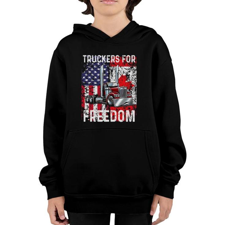 Trucker For Freedom Convoy 2022, American Canadian Flag Youth Hoodie