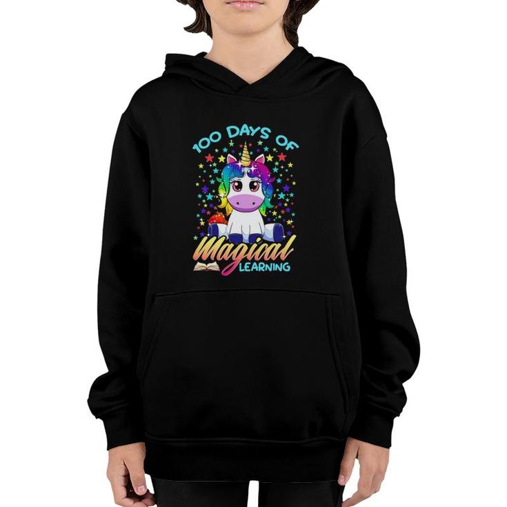 Unicorn 100 Days Magical Learning Happy 100Th Day Of School Youth Hoodie