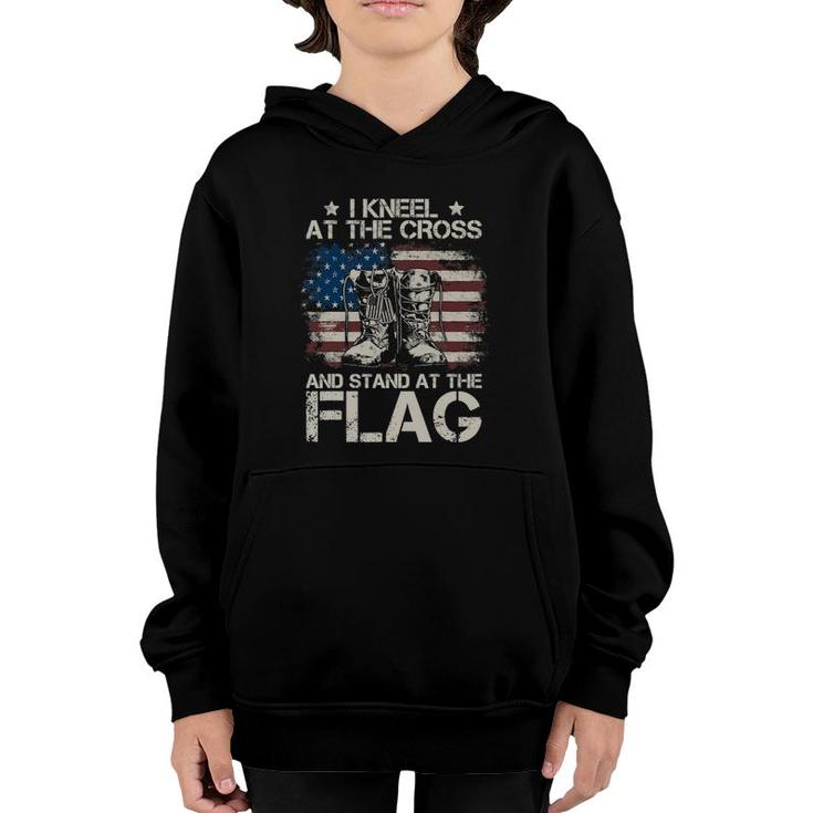 Usa Combat Boots I Kneel At The Cross And Stand At The Flag Youth Hoodie