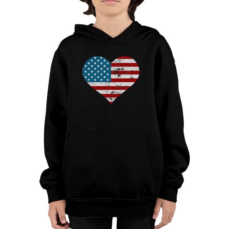 Usa Flag Heart Distressed Patriotic 4Th Of July Gift Youth Hoodie