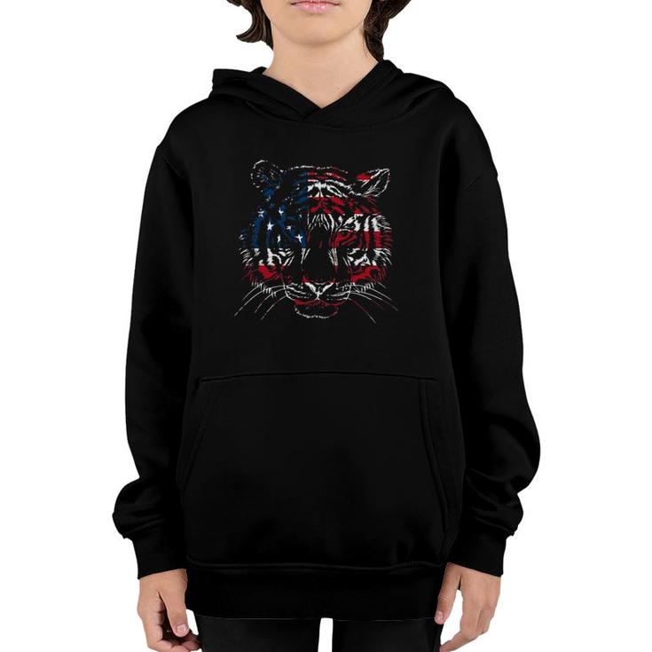 Usa Flag Tiger Patriotic Independence Day 4Th Of July Youth Hoodie