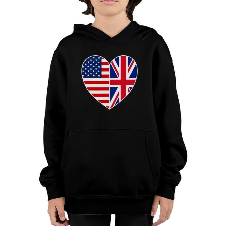 Usa Uk Flag Heart Tee Patriotic Fourth Of July Youth Hoodie