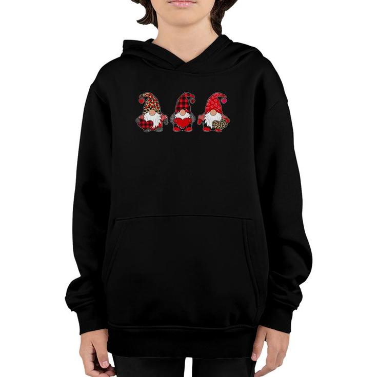 Valentine's Day Three Gnomes Holding Heart Leopard Youth Hoodie