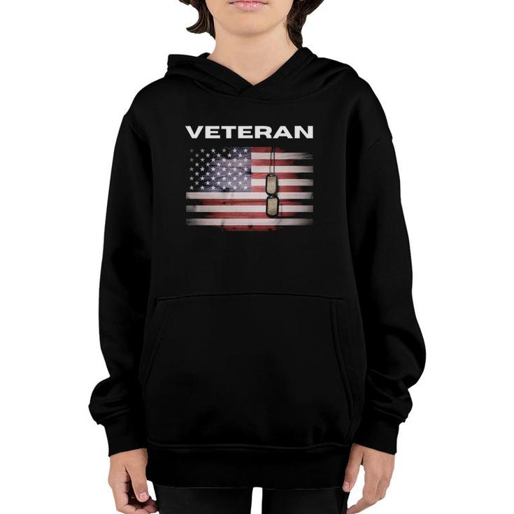 Veteran With American Flag & Dog Tags Youth Hoodie