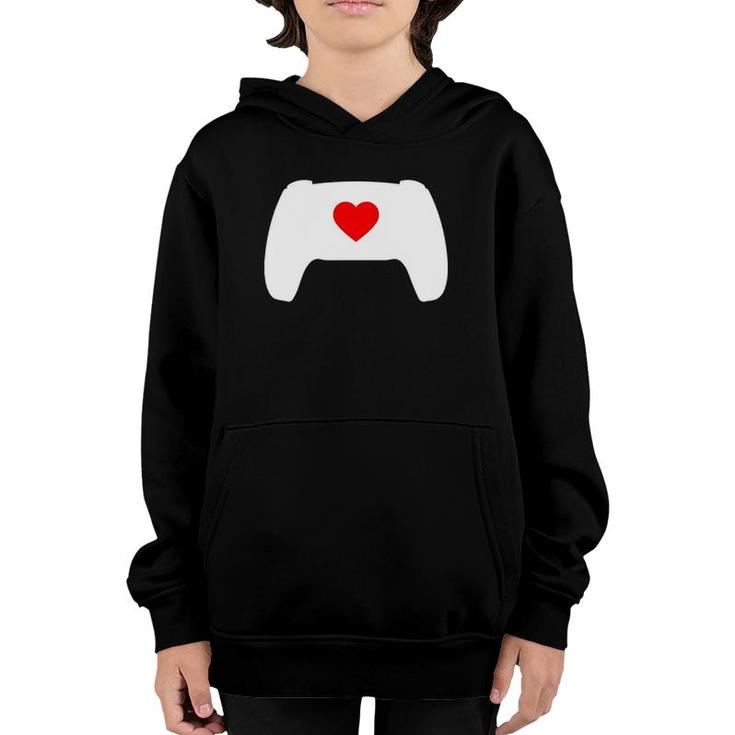 Video Game Controller Heart Gamer Valentine's Day Youth Hoodie