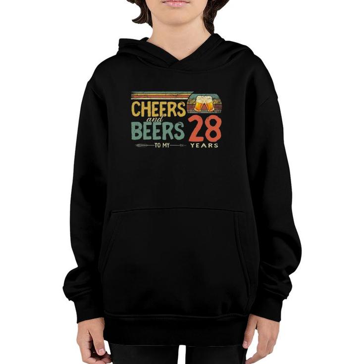Vintage 28Th Birthday Retro Cheers And Beers To 28 Years Old Youth Hoodie