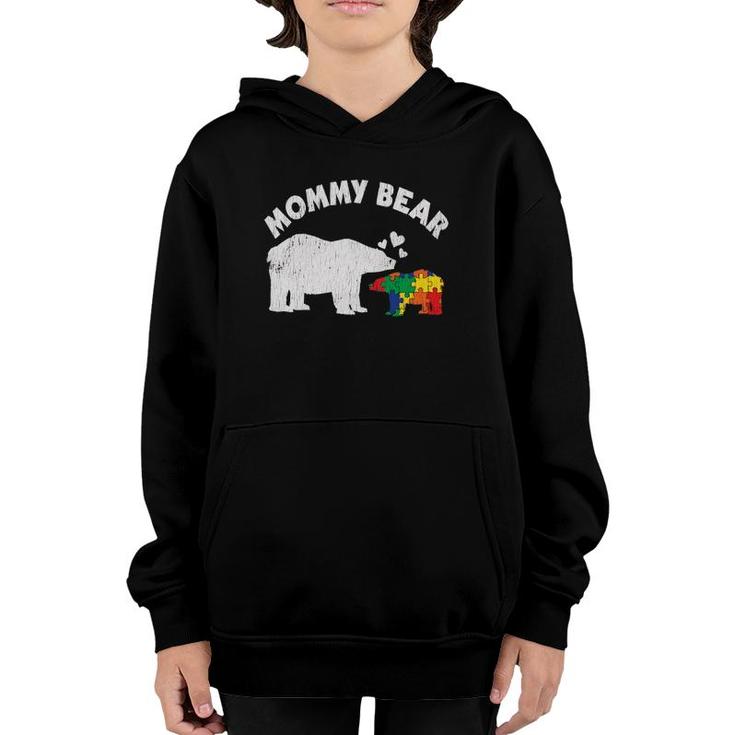 Vintage Mommy Bear Mother Autistic Kids Autism Awareness Mom Youth Hoodie