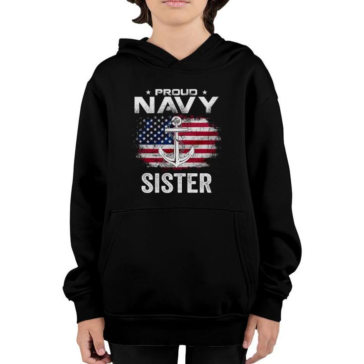 Vintage Proud Navy Sister With American Flag Gift Veteran  Youth Hoodie