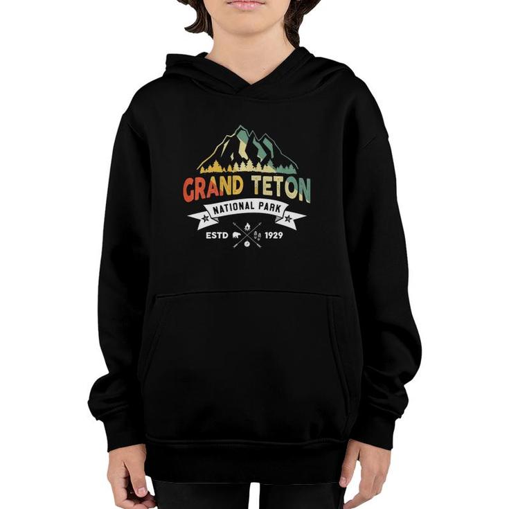 Vintage Retro Grand Teton National Park Souvenir Youth Hoodie
