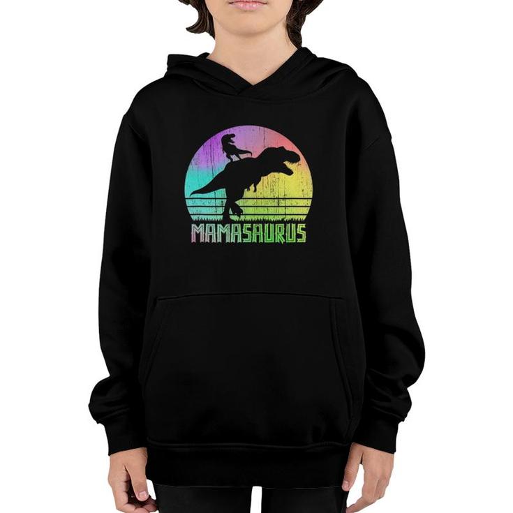 Vintage Retro Mamasaurus Rainbow Sunset Gift For Mother Of 1 Ver2 Youth Hoodie