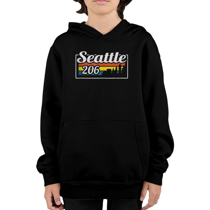 Vintage Seattle City Skyline 206 State Of Washington Retro  Youth Hoodie