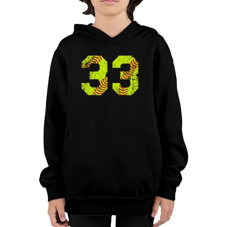 Vintage Softball 33 Jersey Number Youth Hoodie