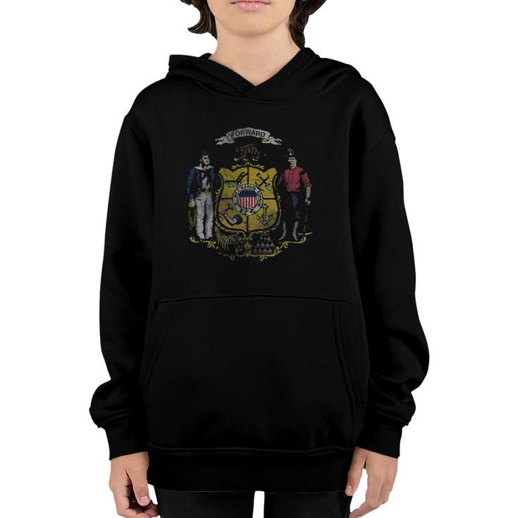 Vintage State Flag Of Wisconsin  Youth Hoodie