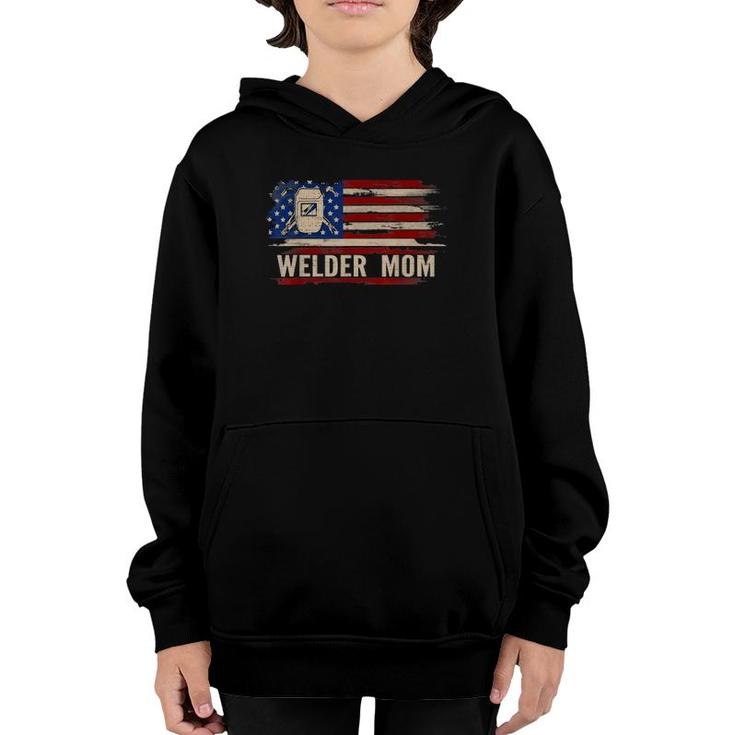 Vintage Welder Mom American Usa Flag Funny Weldingweld Gift Youth Hoodie