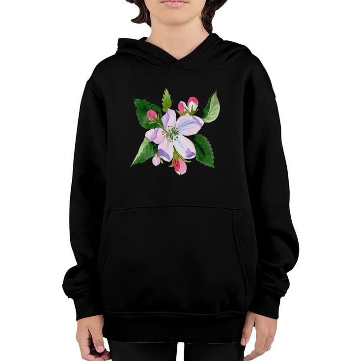 Watercolor Apple Blossom Flower Graphic Youth Hoodie