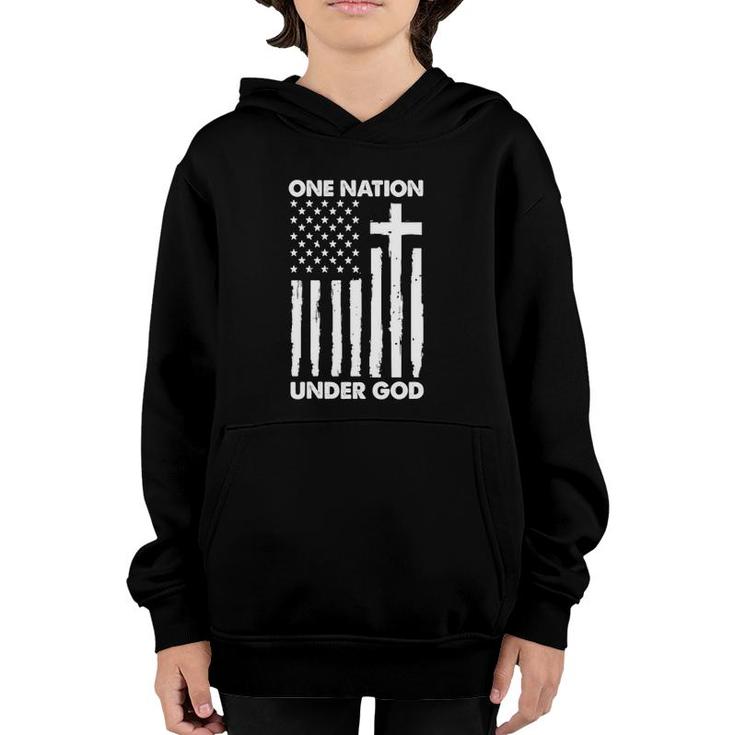 Womens 1 Nation Under God Christian Faith American Flag Usa V-Neck Youth Hoodie