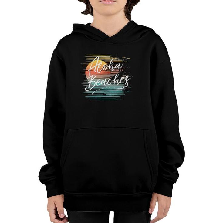 Womens Aloha Beaches Retro Style Colorful Funny Beach Vacation V-Neck Youth Hoodie