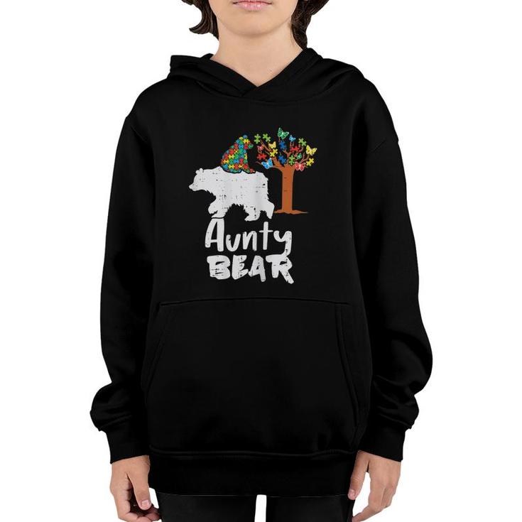 Womens Aunty Bear Puzzle Tree Autism Awareness Aunt Auntie Women Youth Hoodie