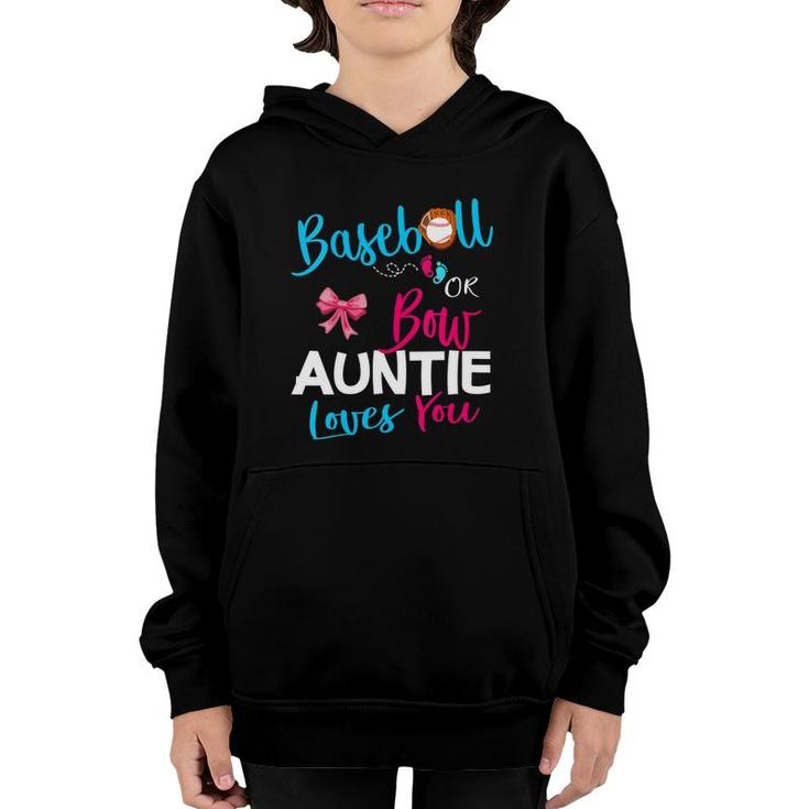 Womens Baseball Gender Reveal Team-Baseball Or Bow Auntie Loves You V-Neck Youth Hoodie