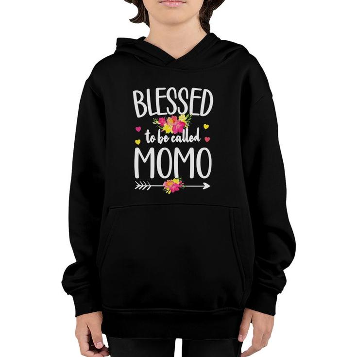 Womens Blessed To Be Called Momo Grandma Flowers Momo Grandmother Youth Hoodie
