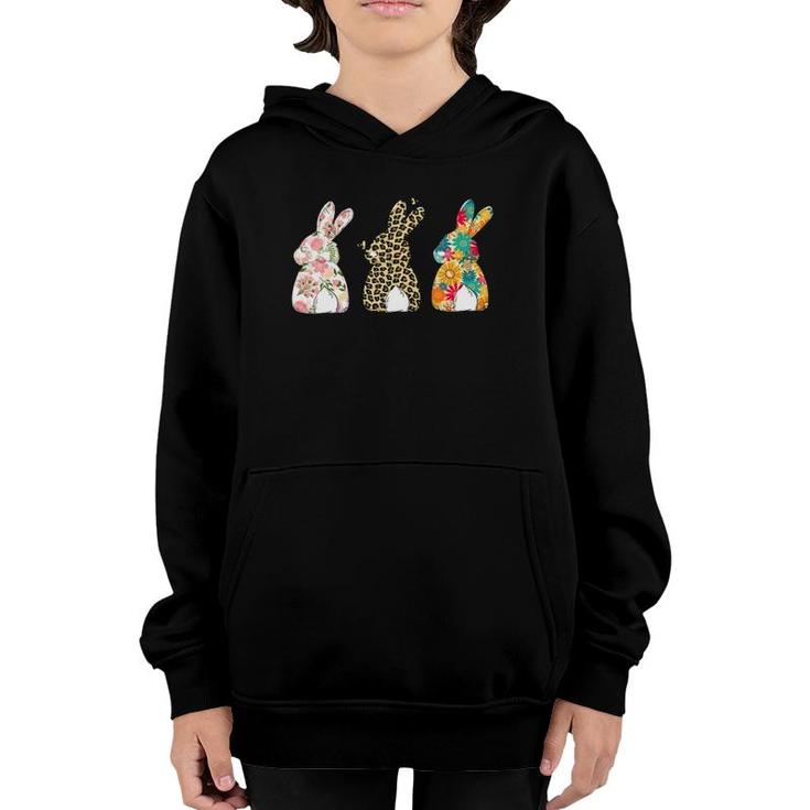 Womens Cute Easter Bunnies Leopard Bunny And Flower Bunnies Youth Hoodie