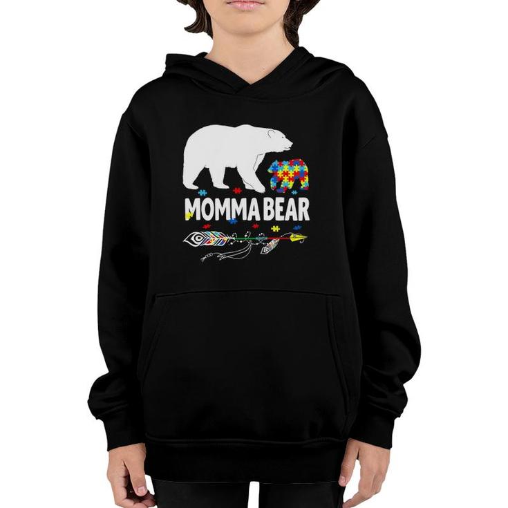Womens Cute Momma Bear Autism Awareness Mother Autistic Family Youth Hoodie