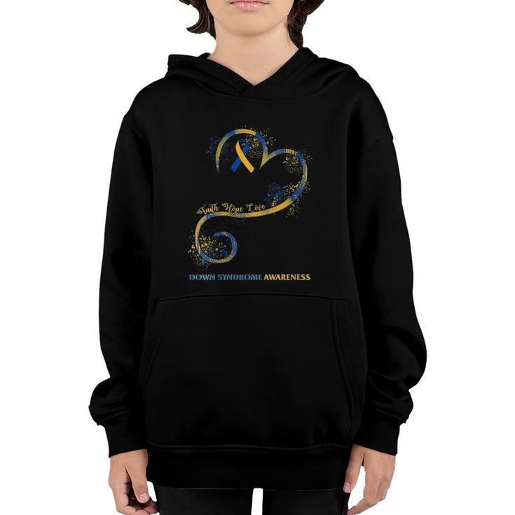 Womens Down Syndrome Mom Awareness Love Yellow Blue Ribbon Mother V-Neck Youth Hoodie