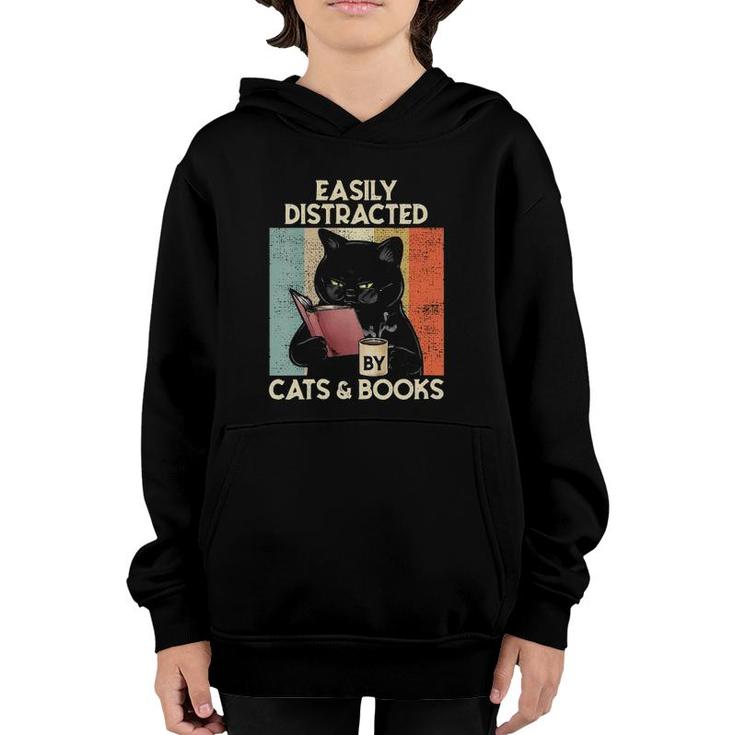 Womens Easily Distracted By Cats And Books For Cat Lovers V-Neck Youth Hoodie