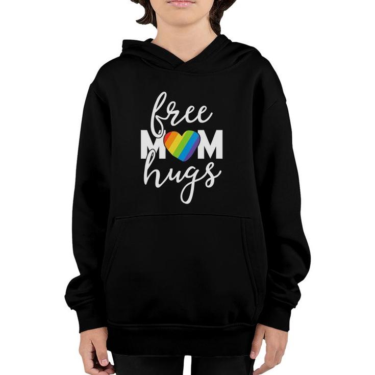 Womens Free Mom Hugs Rainbow Pride March Heart Family Mother V-Neck Youth Hoodie