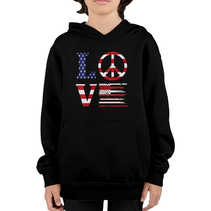 Womens Funny Patriotic 4Th Of July Love American Flag Peace Sign V-Neck Youth Hoodie