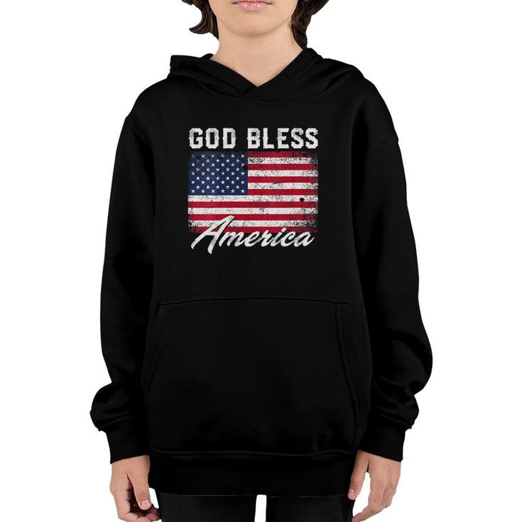Womens God Bless America Usa Flag 4Th Of July Patriotic V-Neck Youth Hoodie