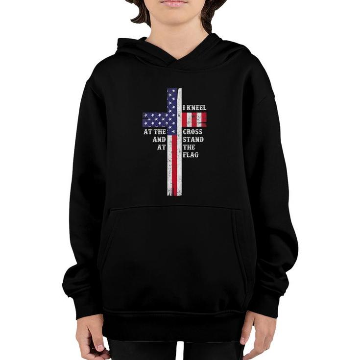Womens I Kneel At The Cross And Stand At The Flag Men Women V-Neck Youth Hoodie