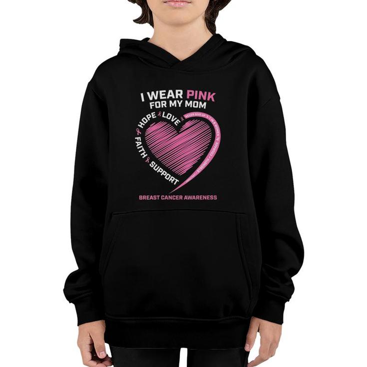 Womens I Wear Pink For My Mom Men Women Breast Cancer Awareness V-Neck Youth Hoodie