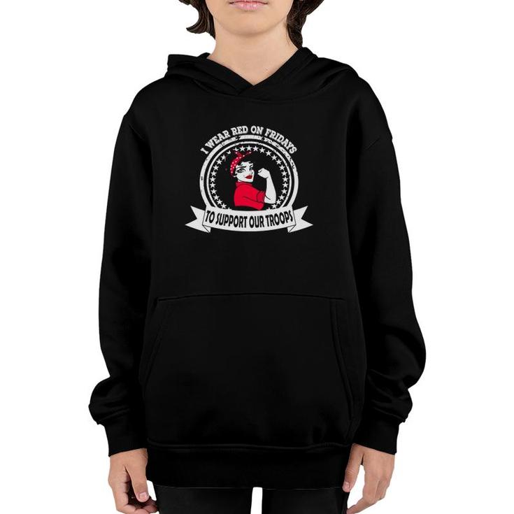 Womens I Wear Red On Fridays For Military Women Mom Wife Daughter V-Neck Youth Hoodie