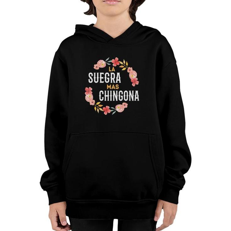 Womens La Suegra Mas Chingona Spanish Mother In Law Floral V Neck Youth Hoodie