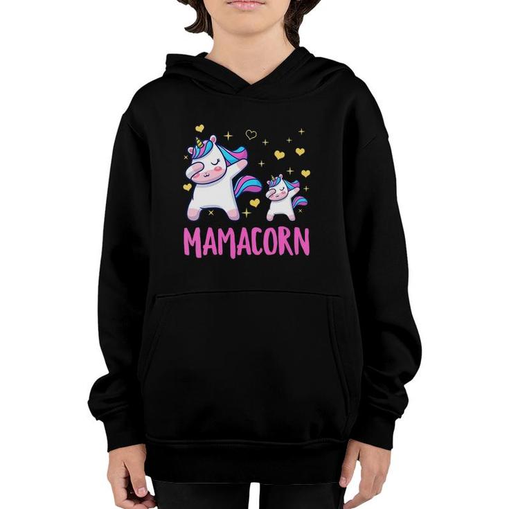 Womens Mamacorn Mom And Baby Funny Dabbing Unicorn Mommy Mother V-Neck Youth Hoodie