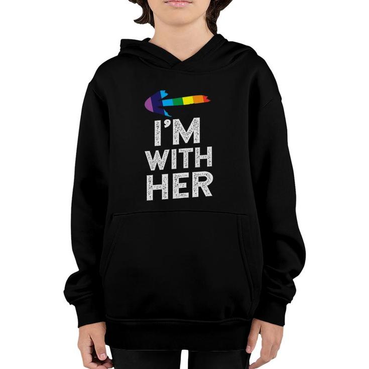 Womens Matching Lesbian Couple S I'm With Her Lesbian Youth Hoodie