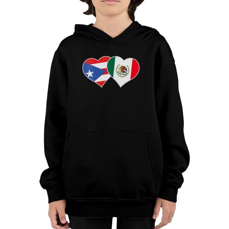 Womens Mexican Puerto Rican Flag Mexirican Mexico Puerto Rico Heart V-Neck Youth Hoodie