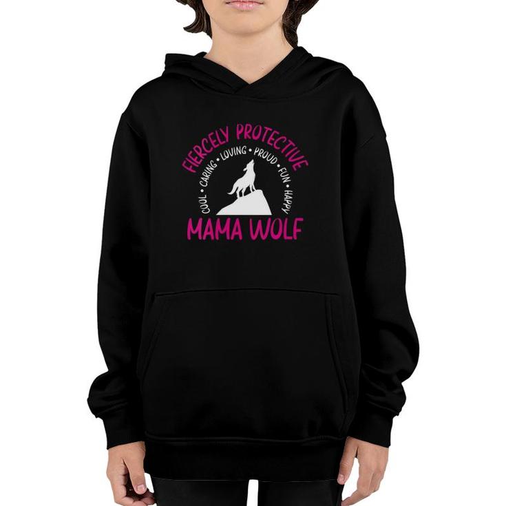Womens Mom Mother's Dayfiercely Protective Mama Wolf V-Neck Youth Hoodie