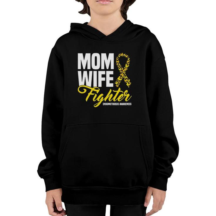 Womens Mom Wife Fighter Yellow Ribbon Endometriosis Awareness Youth Hoodie