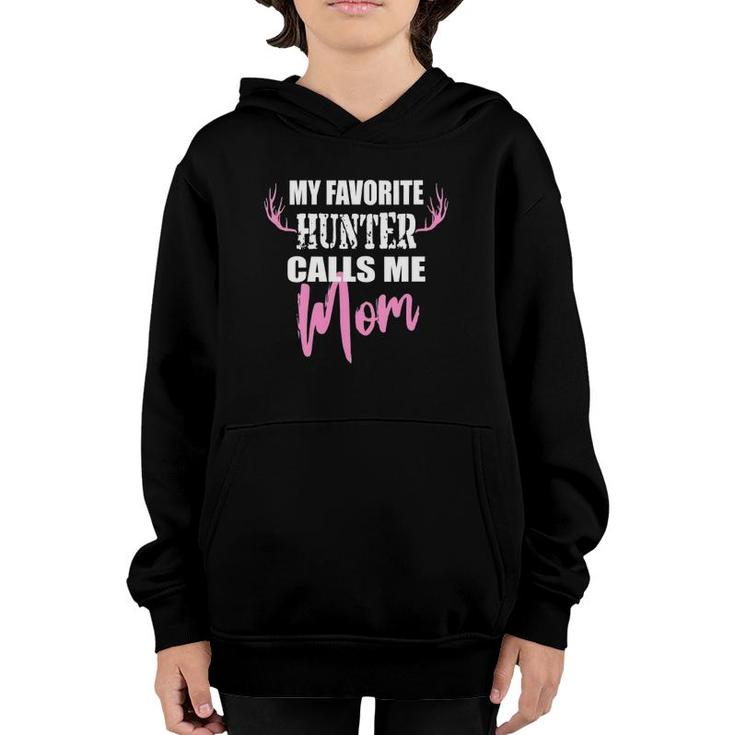 Womens My Favorite Hunter Calls Me Mom Deer Hunting Gift For Mother V-Neck Youth Hoodie